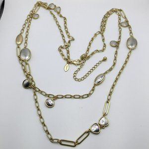 Chico's Two Strand Long Layered Gold‎ Tone Brushed Silver Tone Inset Beads 35"